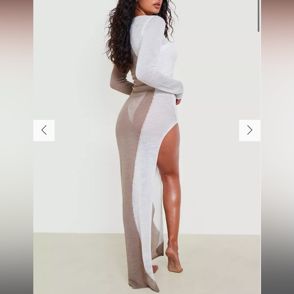 SHEER KNIT CONTRAST SLIT MAXI BEACH DRESS - Picture 2 of 8